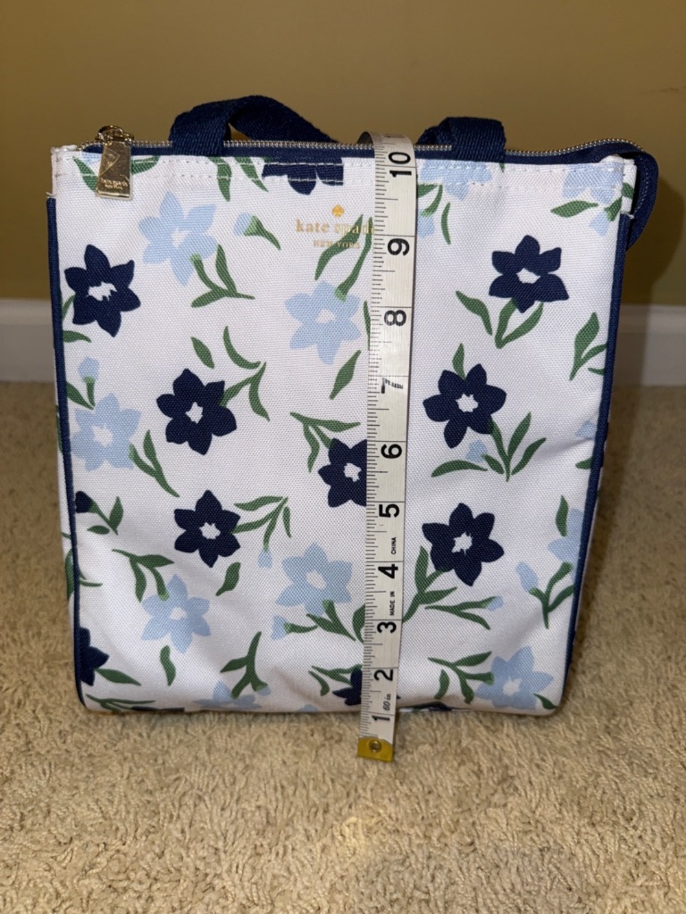 kate spade navy and light blue floral insulated tote with polka dot tumbler - Picture 2 of 13